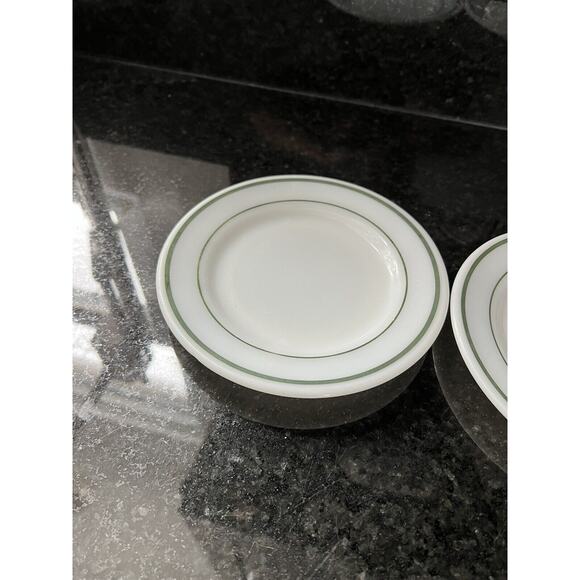 Pyrex Double Tough 6.75" Bread Dessert Plates Double Green Stripe (2) Vtg READ - Picture 2 of 8